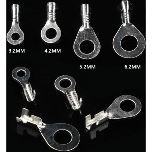 100PCS Non-insulated Ring Cable Lugs Terminals Naked Connector 3.2-6.2mm Wire Connectors Brass Terminals Kit