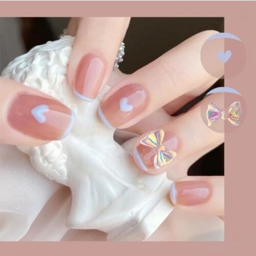 24pcs Bow Heart Shape Wear Long Paragraph Fashion Manicure Patch False Nails Save Time Wearable Nail Patch MH88