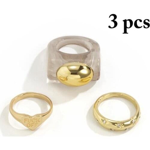 3pcs/4pcs Korea Fashion Vintage Simple Colorful Acrylic Square Round Rings Set For Women Girls Jewelry Accessories Gifts