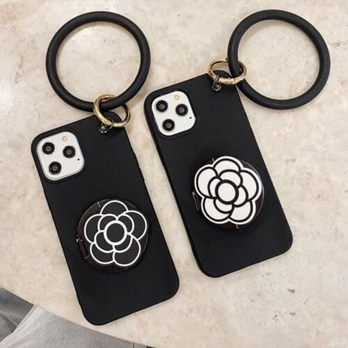 3D Camellia Flower Makeup Mirror Phone Case For Xiaomi mi 10 Lite 10T 11 10s Redmi 9A 9C NOTE 9 9S PRO 9T 8 8T Big Bracelet Ring