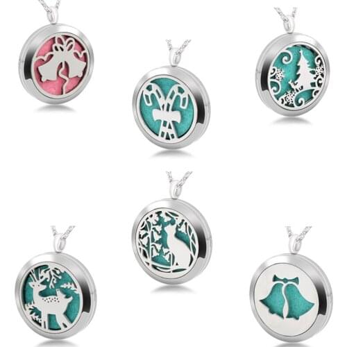 5pcs Aromatherapy Essential Oil Locket Stainless Steel Necklace Jewelry Christmas G Perfume Diffuser Pendant Locket