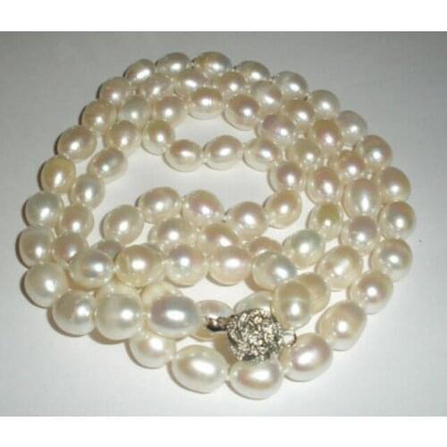 8X9mm white oval rice pearl necklace natural Freshwater PEARL Women Jewelry 35cm 43cm 125cm 14'' 17'' 50