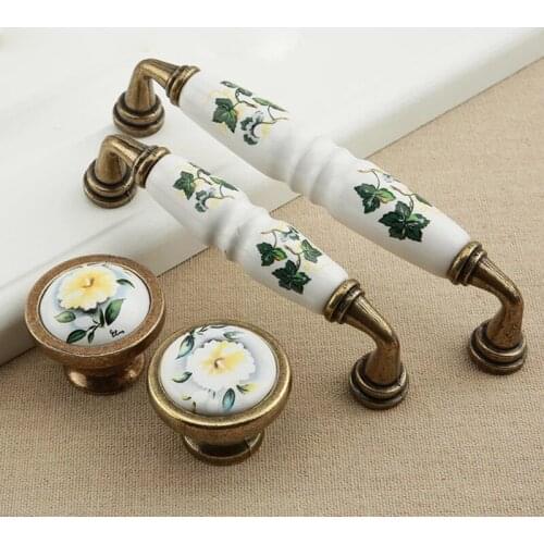 Free shipping European antique wardrobe handle Long flat Bronze Ceramic Drawer cabinet pulls Golden crack furniture knobs76/96mm
