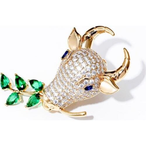 Shinning Crystal Zircon Bull Head Brooches Pins Animal Women Men Fashion Jewelry Brooch Pin Bouquet Broche 2020 Christmas Gift