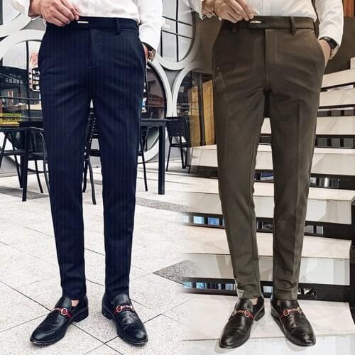 Mens Striped Feet Trousers 2020 Autumn New Slim Fashion Mens Retro Suit Pants Business Casual Formal Pants 28-36 Trousers