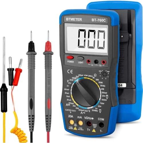 BTMETER LCD Digital Multimeter Volt/Ohm Tester Measures Current,Voltage,Resistance,Capacitance Inductance,Temperature,Frequency