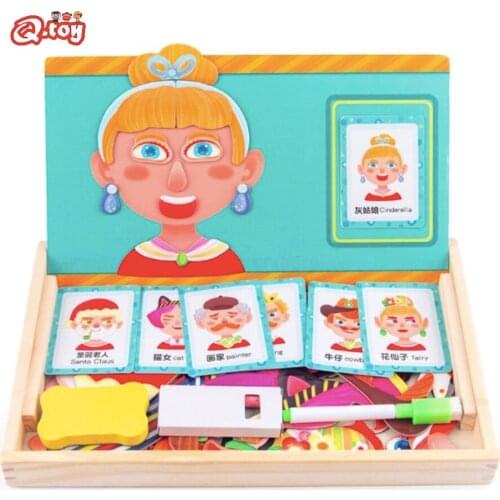 Wooden Magnetic Jigsaw Puzzles cloth changing Toy multifunctional children family member puzzle writing magnetic drawing board