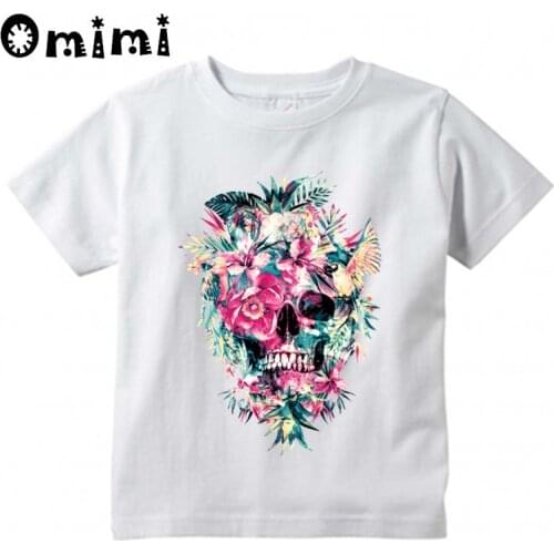 Kids Voodoo Flower Skull Cartoon Design T-Shirts Childrens Cute Short Sleeve Tops Boys/Girls Funny T Shirt Clothes,ooo6003