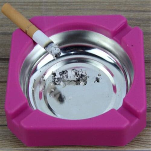 Home Ashtray New Candy Colored Plastic Stainless Steel Square Edging Ashtray Home Office Advertising Cigarette Accessories