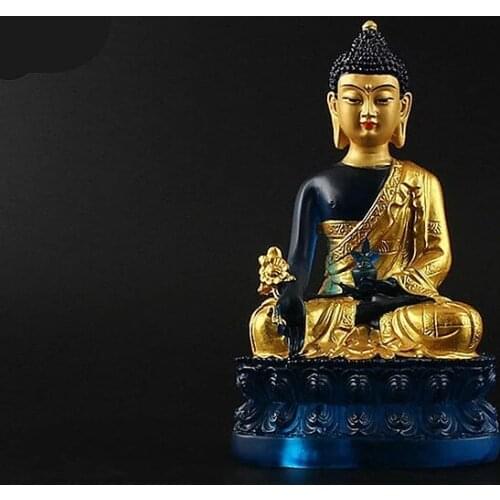 Efficacious 13.5cm Gold Plating Pharmacist Tibetan Nepal Buddhist Statue,Tranic Putting Decorate Figurine
