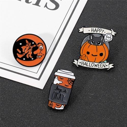 Happy Halloween Enamel Pin Custom Ghost Pumpkin Umbrella Brooches Backpack Clothes Lapel Pin Fun Badge Jewelry Gift