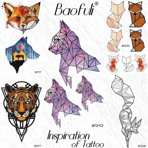 Geometric Diamond Purple Cat Temporary Tattoos Triangle Tiger Drawing Fake Tatoos Body Art Arm Waterproof Flash Tattoo Stickers