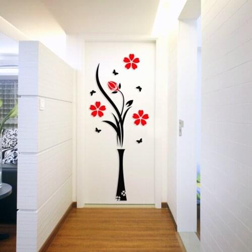 Art Home Decor 3d Wall Sticker Vase Pattern Wallpaper Diy Sticker Mural Red Black Wall Decals Living Room Kitchen Decorations