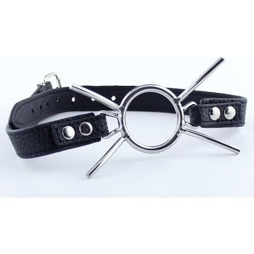 SODANDY Open Mouth Gag Stainless Steel PU Leather Ball Gag Butterfly Ring Fellatio Mouth Plug BDSM Sex Toys Oral Dilator Adult