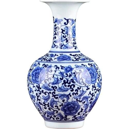 Jingdezhen Antique Blue and White Porcelain Vases Interlocking Lotus Design Flower Ceramic Vase Handmade Home Decoration
