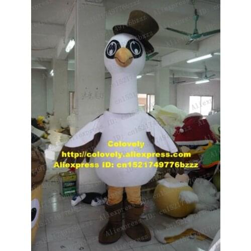 Beautiful White Crane Swan Cygnus Goose Geese Mascot Costume Thin White Neck Brown Boots Yellow Thin Pants Round Tummy No.4399