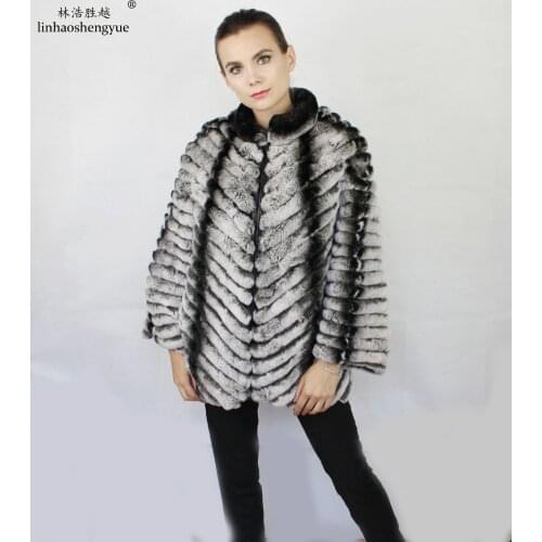 Linhaoshengyue Real Rex Rabbit Fur Coat Women Winter