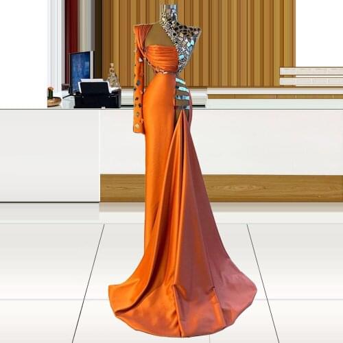Runaway Fashion Orange Gems Jewel Stones Evening Dress robe longue robes de soirée femme de soirée de mariage vestido de