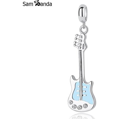 New 925 Sterling Silver Electric Guitar Pendant Charm Beads Fit Pandora Bracelets For Women DIY Punk Rock Music Jewelry