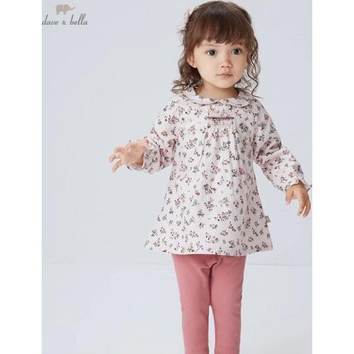 DB18632 dave bella autumn baby girls cute floral print clothing sets kids girl fashion full sleeve sets children 2 pcs suit