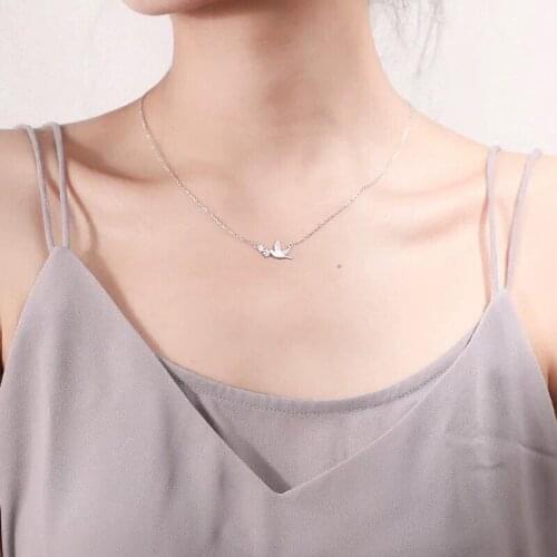 Kindey Real Pure New Silver Color Bird Necklaces Pendants for Women Wedding Jewelry Kolye Collares