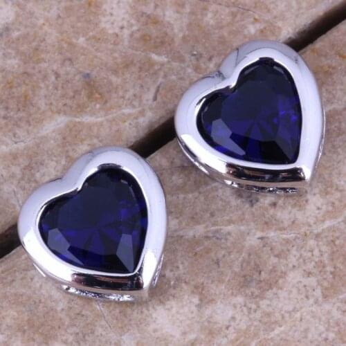 Absorbing Blue Cubic Zirconia Silver Plated Stud Earrings Free Shipping & Jewelry Bag S0461