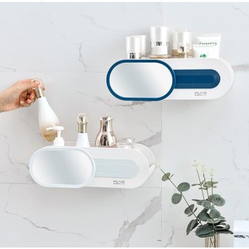 Bathroom Shelves With Mirror Without Drill Storage Rack Hanging Accessories Toilet Organizer Shower Homewares Paper Towel Case