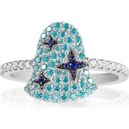 Luxury Brand Solid 925 Sterling Silver White & Navy Cubic Zirconia Bell Finger Ring for Women July New Jewelry Collection