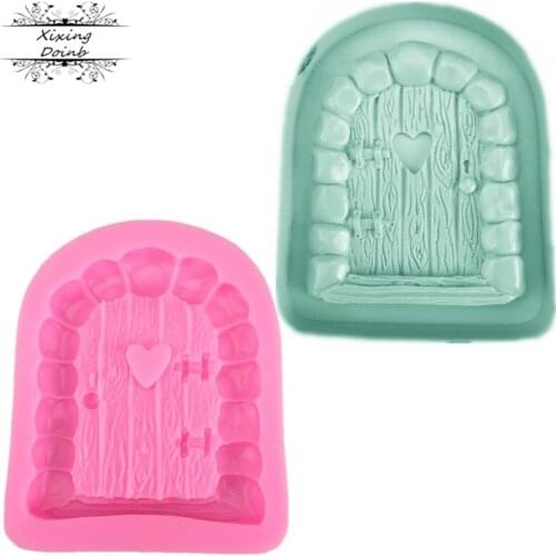 DIY fairy tale cabin door shape silica gel mold mushroom window door fudge cake decoration chocolate baking tool