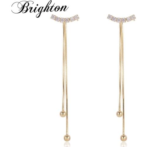 Brighton 2021 Korean Crystal Long Chain Tassel Drop Earrings For Women New Fashion Geometric Dangle Jewelry Gifts Vintage Bijou