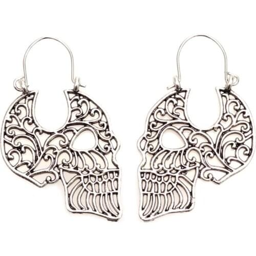 Floral Earrings Hollow Skull Head Cool Punk Fashion Vintage Alloy Women Jewelry Charms Decoration Gifts J60E