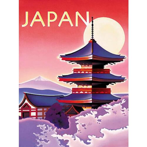 Vintage Old Visit Japan Castle Temple Travel Art Film Print Silk Poster 24x36inch