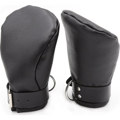 Sofe PU Leather Padded Mittens Soft Mitts Hand Cuffs Bondage Dog Palm Fist Gloves BDSM Restraint Adult Sex Games Toy For Couple