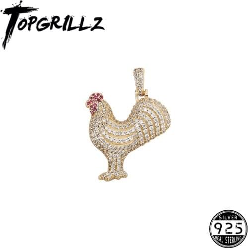 TOPGRILLZ 2021 New 100% 925 Sterling Silver Rooster Pendant Necklace 14K Fine Jewelry Accessories For Women With Box Chain