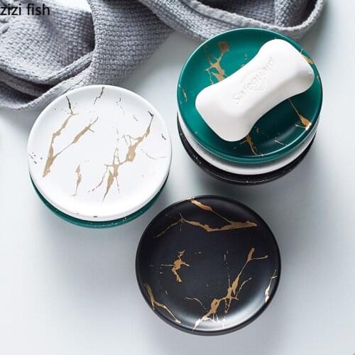 Nordic Bathroom Supplies Ceramics Soap Dish Marbling Round Soap Dish Home Use Hotel Bathroom Accessories Simple Toiletries