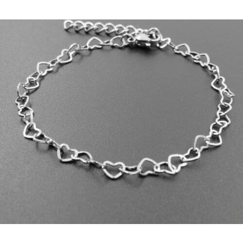 4mm 16cm+2cm 316L Stainless Steel Heart Chain Bracelet for Women Female Love Heart Jewelry