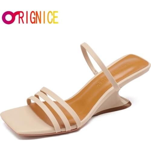 Orignice Brand Design Special Wedges High Heels Gladiator Sandals Women Slip On Square Toe Summer Runway Party Dress Rome Shoes