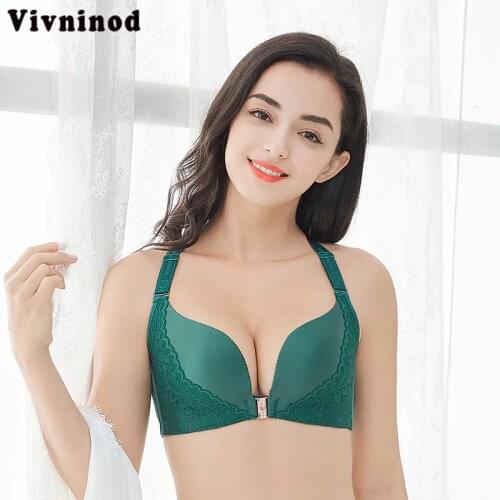 Sexy Lace Women Y-stype Bras Seamless Front Closure Bras Push Up Back Beauty Bras WireFree Brassiere Plus Size BCDE Cup 34 To 52