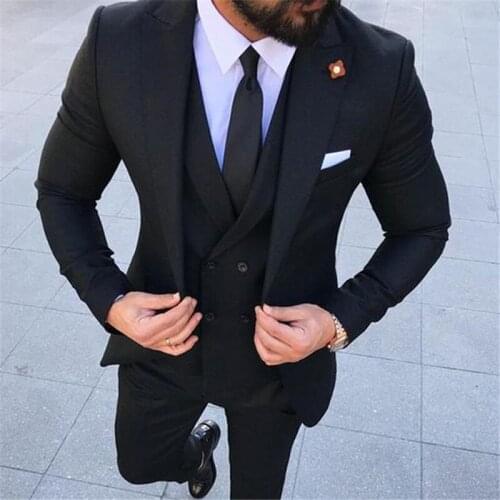 Formal Mens Suits for Wedding Groom Tuxedos Double Breasted Vest Jacket Pants Tailored Made Blazer Men Suit Terno Masculino