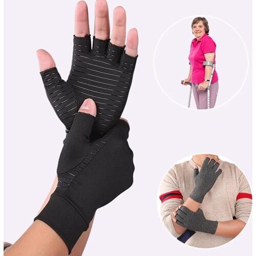 1 Pair Compression Arthritis Prevention Gloves Half Finger Silicon Antiskid Therapy UNISEX Wrist Band Pain Relief Hand Protector