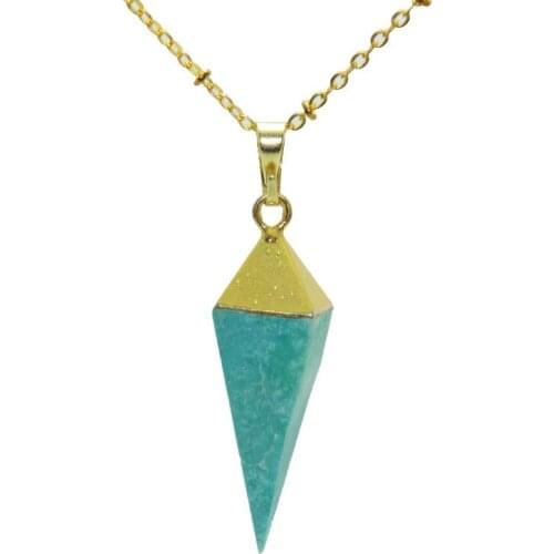 1pc Green Marble Natural Stone Pendant Gem Necklace gold point rhombus Jewelry necklace howlite healing pendant necklace girl