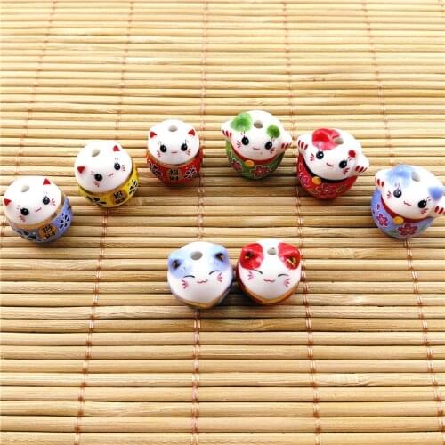 10/20pcs 15*14mm No Duplicate Ceremic Fortune Cat Maneki Neko Beautiful kiten gift DIY bracelet beaded jewelry materials