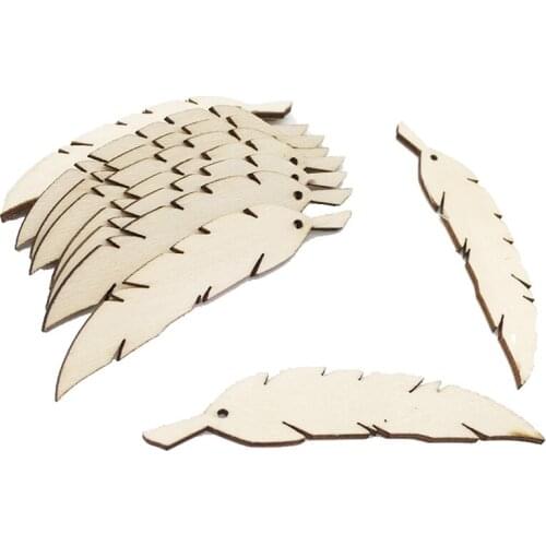 25pcs Laser Cut Wood Feather Embellishment Wooden Shape Craft Wedding Decor