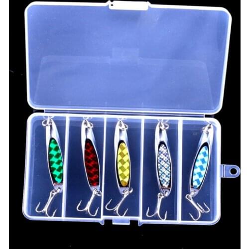 5pcs/lot Metal Spinner Spoon Fishing Lure Hard Baits Sequins Paillette with Treble Hook Fishing Tackle Tools 5 Colors Hard Baits