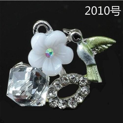 50PCS 17*21mm Silver color Imitation Crystal Resin Flower Bird Charms Jewelry Findings fit Bracelet Necklace Handmade Craft