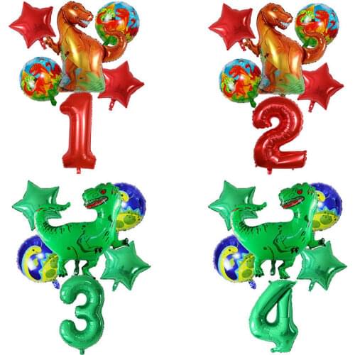 6Pcs Big Dinosaur Foil Balloons Blue Green Number Balloons Dinosaur Party Dino Theme Animal Birthday Party Decoration Kids Toy