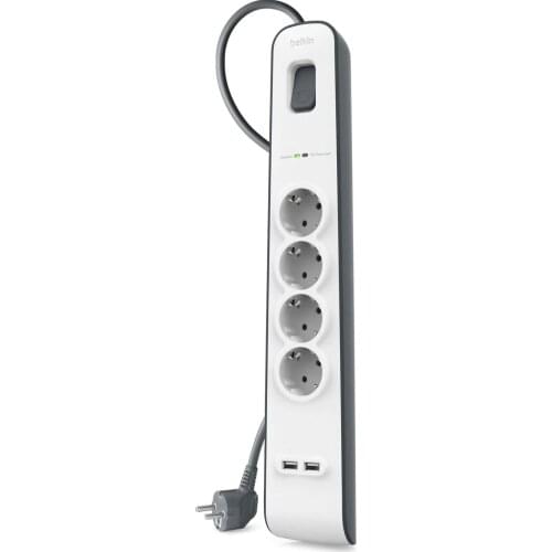 Belkin Current Proof Socket White 4 Input 2 Pcs 2.4 USB Charger Power On Off Switch Button With 2M Cable-BSV401VF2M