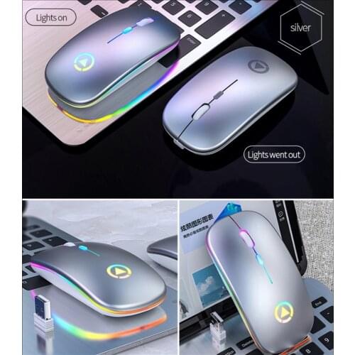 2.4GHz Wireless Mouse Wireless & Wired (optional) Ultra Slim Optical Mouse Rechargeable RGB Mouse For PC Laptop Silent USB Mice