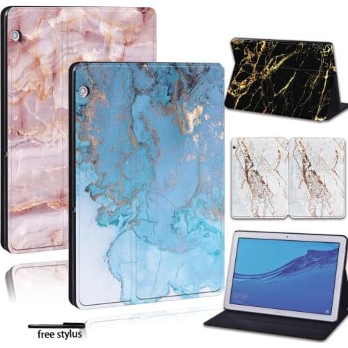 For Huawei MediaPad T3 8.0 /T3 10 9.6 /T5 10/M5 Lite 10.1/M5 10.8- Marble Leather Tablet Stand Cover Case For Honor Play Pad