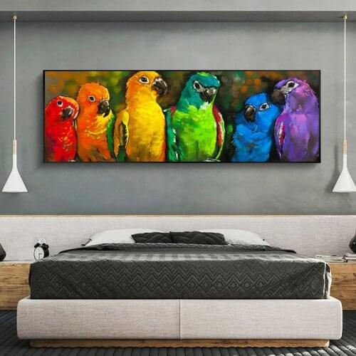 Large Size Colorful Abstract Parrots Canvas Paintings on the Wall Art Posters and Prints Nordic Animals Pictures For Kids Room